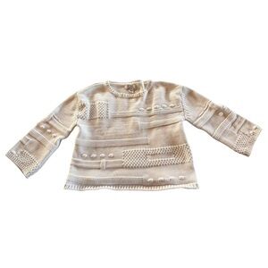 Magaschoni White Cropped Vintage Cottagecore Boxy Knit Textured Sweater Small